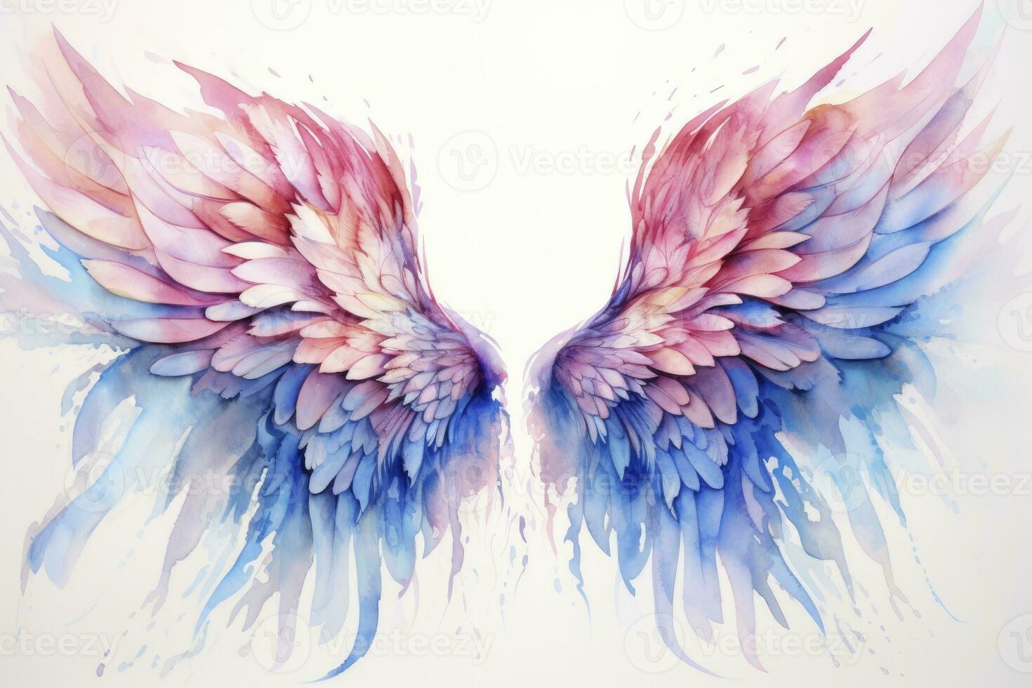 AI generated Beautiful magic watercolor blue pink wings. AI Generated photo