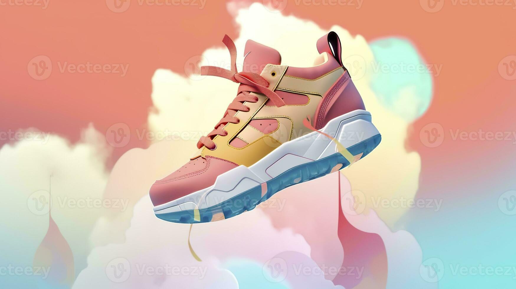 AI generated Flying trendy sneakers on creative colorful background, Stylish fashionable concept. AI Generated photo