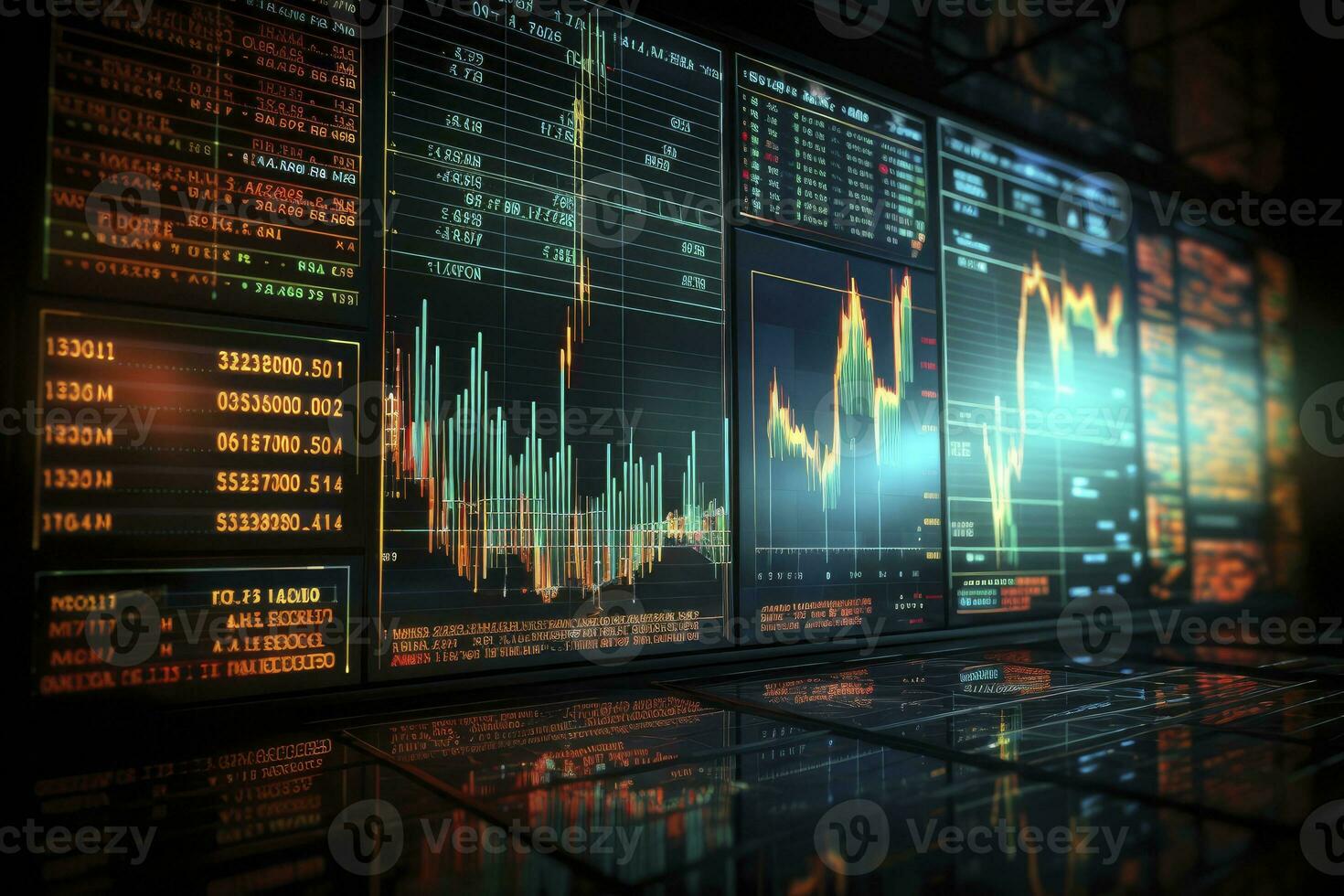 AI generated Digitally Generated Currency and Exchange Stock Chart for Finance and Economy Based Computer Software and Coding Display. AI Generated photo