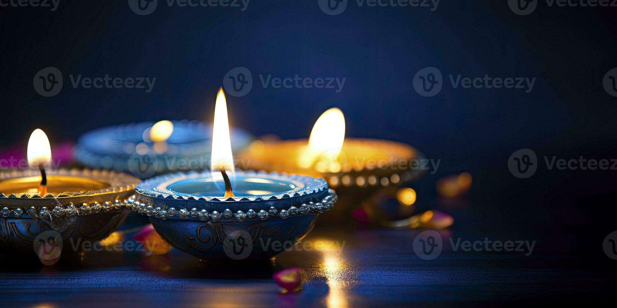 AI generated Happy Diwali. Diya oil lamps were lit during the celebration. AI Generated photo