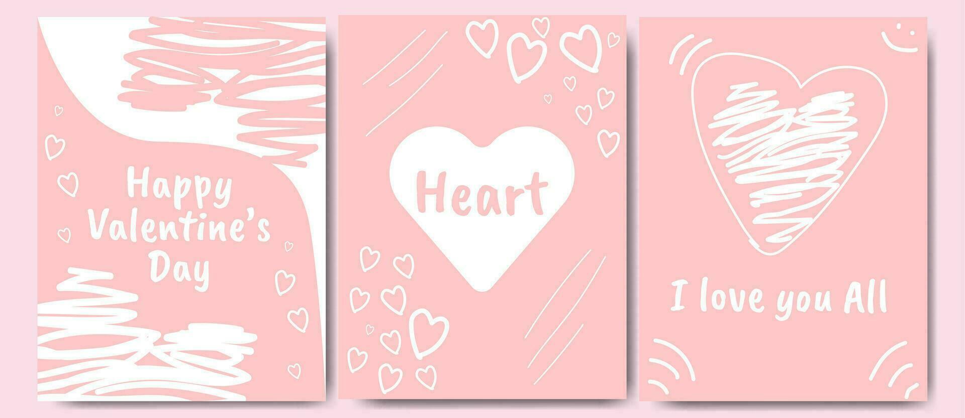 Valentine's day concept poster set. Vector flat illustration of hand drawn cute heart. suitable for greeting card