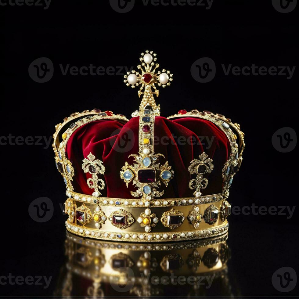 ai generado el real coronación corona aislado en un negro antecedentes. generativo ai foto