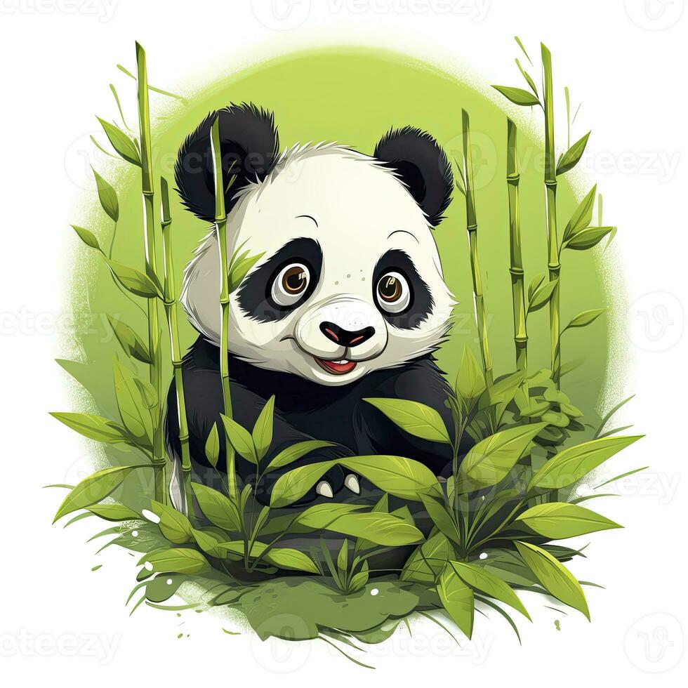 AI generated Cute panda in the middle of a bamboo forest. T-shirt design. AI Generated photo