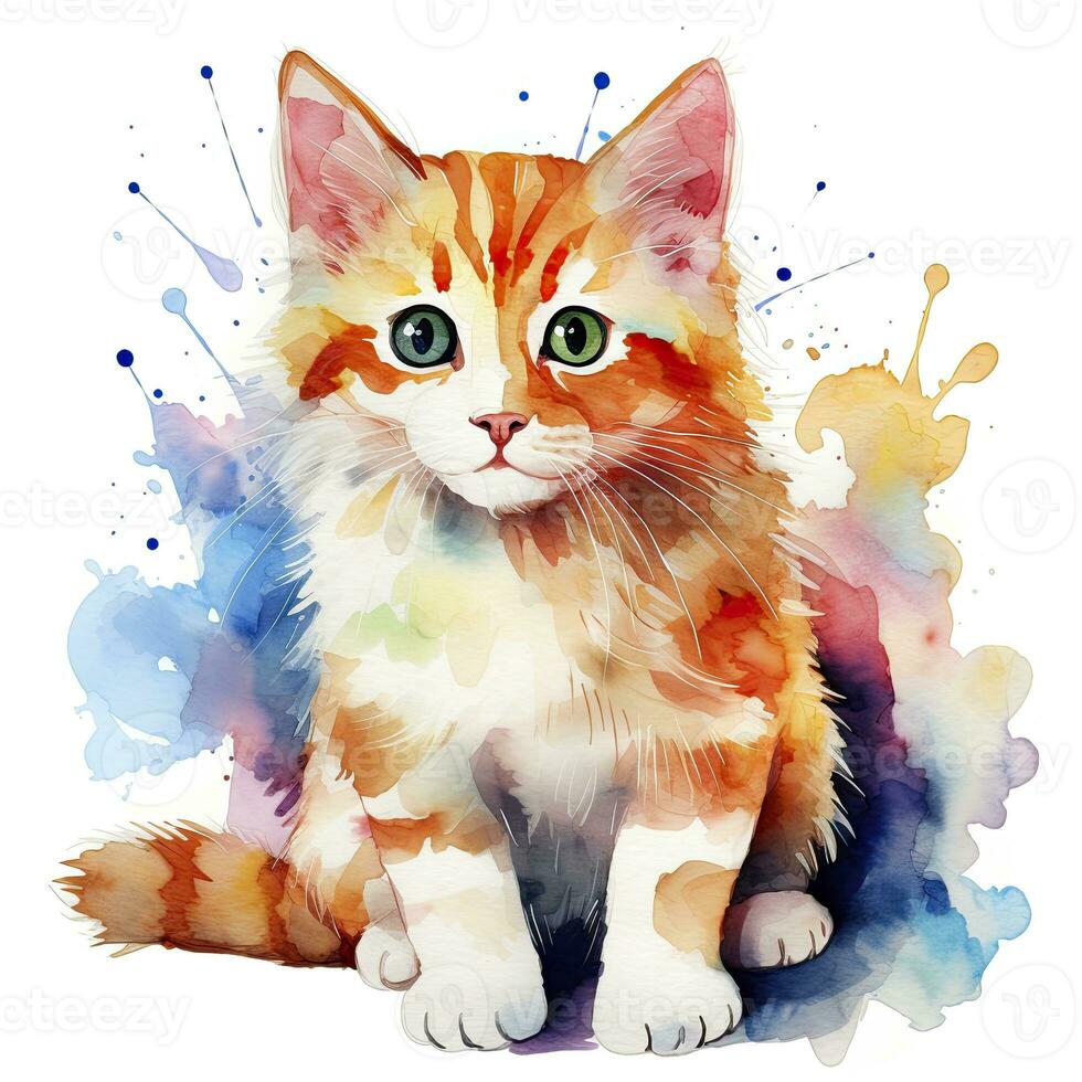 ai generado acuarela gato acortar Arte en blanco antecedentes. ai generado foto