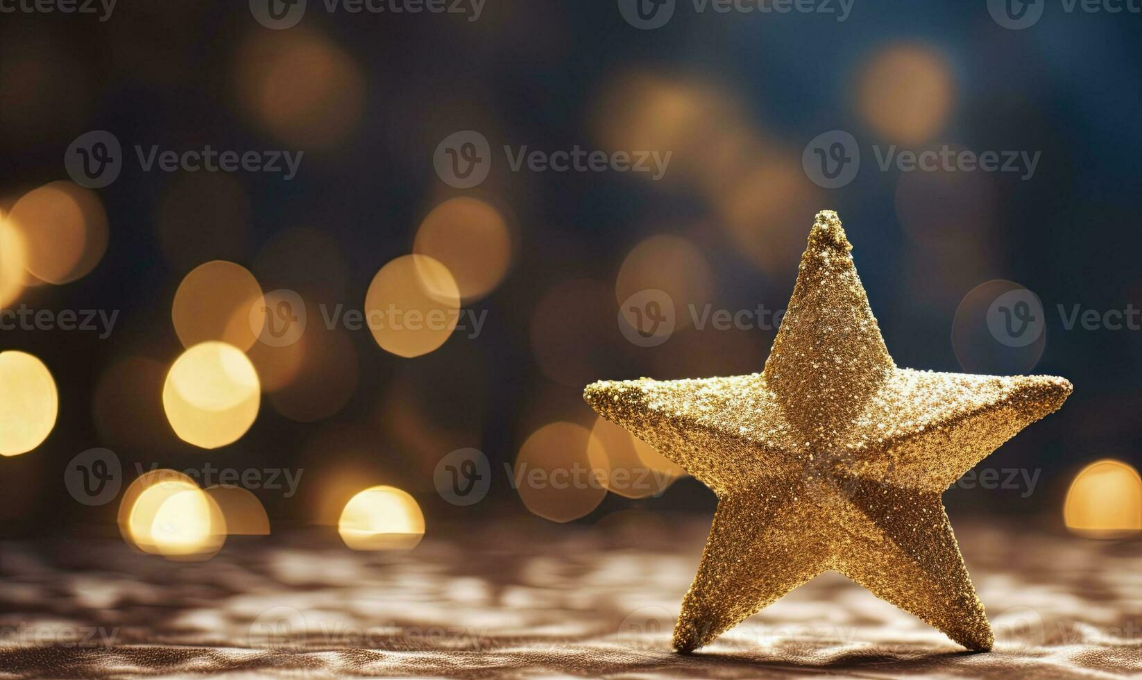 AI generated Sparkling Golden Christmas Star. Ornament Decoration Defocused Bokeh Background. AI Generated photo