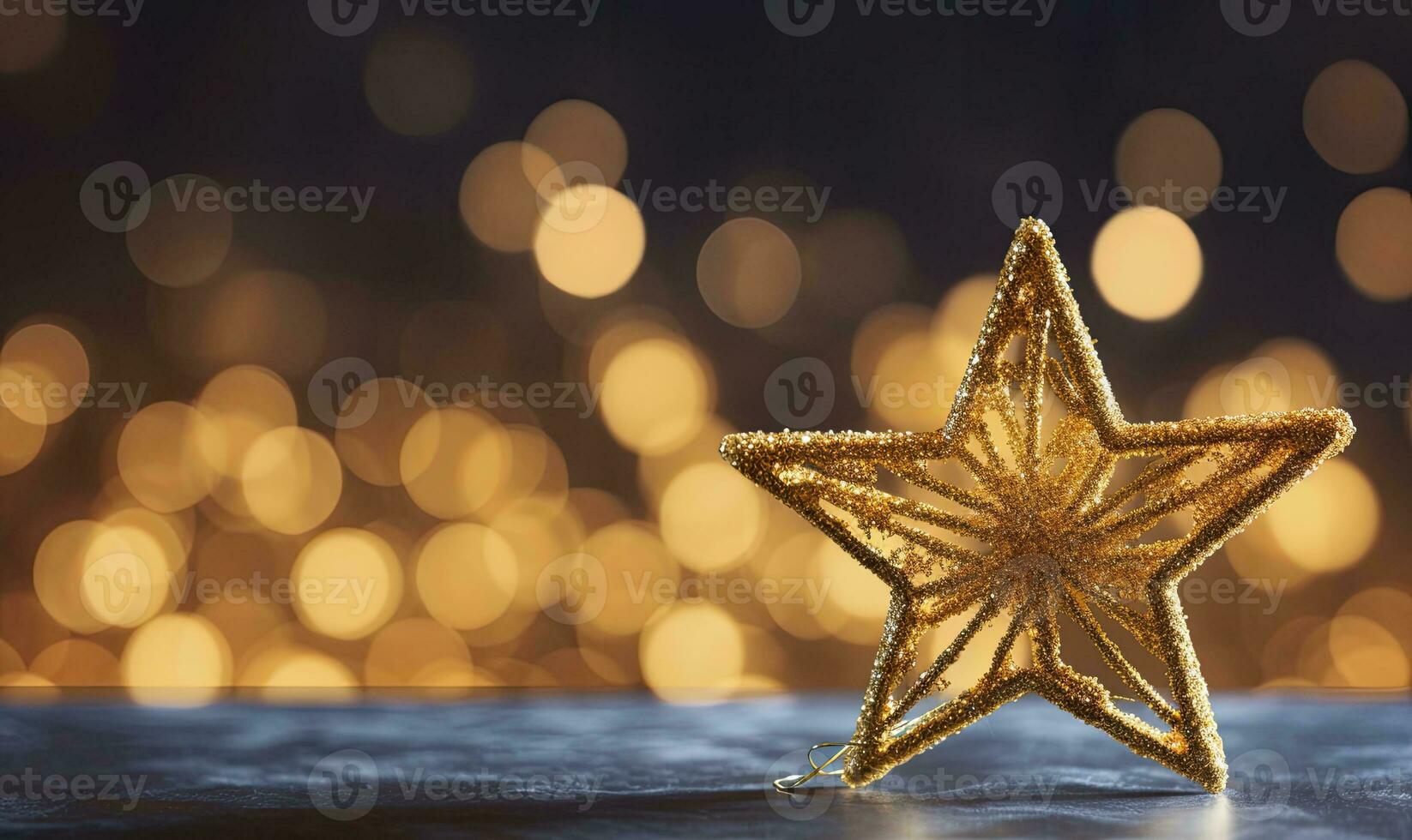 AI generated Sparkling Golden Christmas Star. Ornament Decoration Defocused Bokeh Background. AI Generated photo