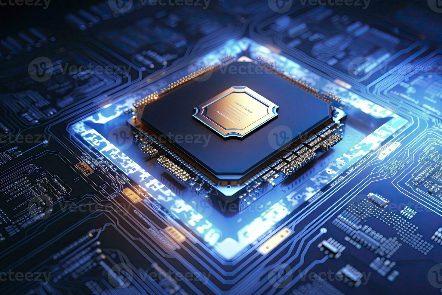 AI generated Futuristic central processor unit. Powerful Quantum CPU motherboard. AI Generated photo