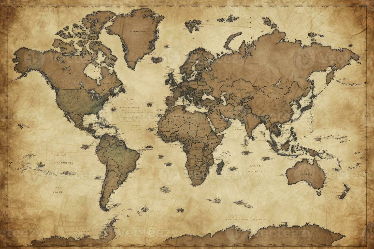 AI generated Great detailed illustration of the world map in vintage style. AI Generated photo