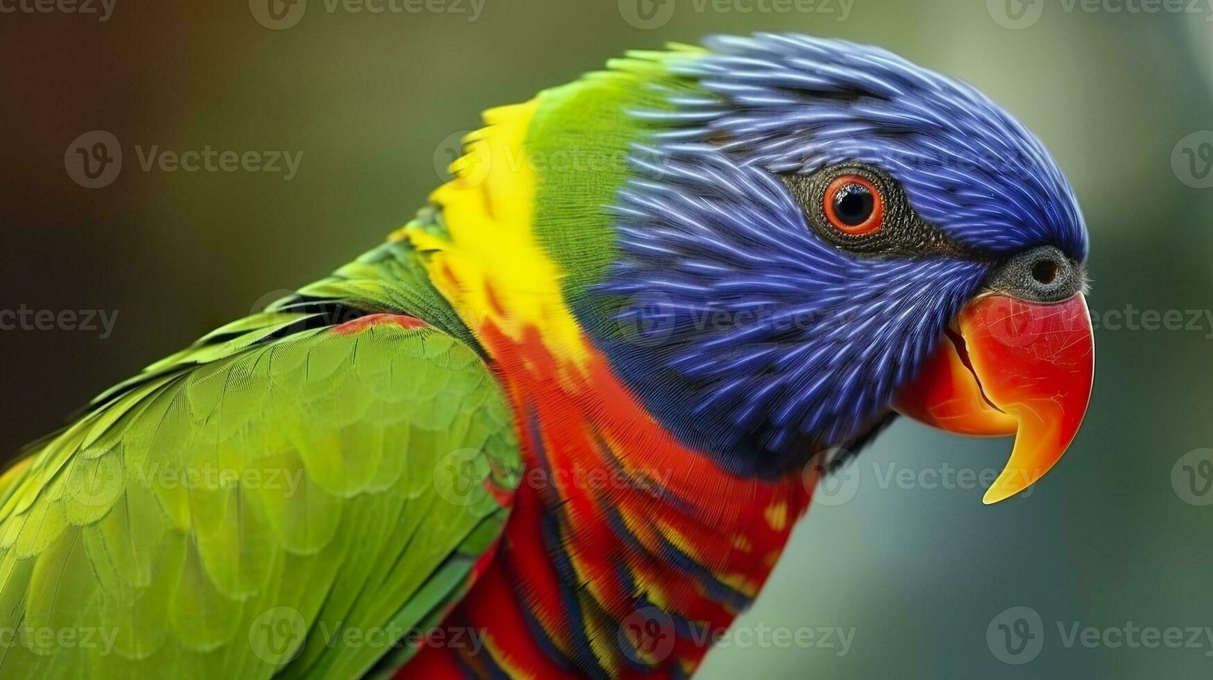 AI generated Side view Closeup of beautiful and colorful Lorikeet Green naped bird. Generative AI photo