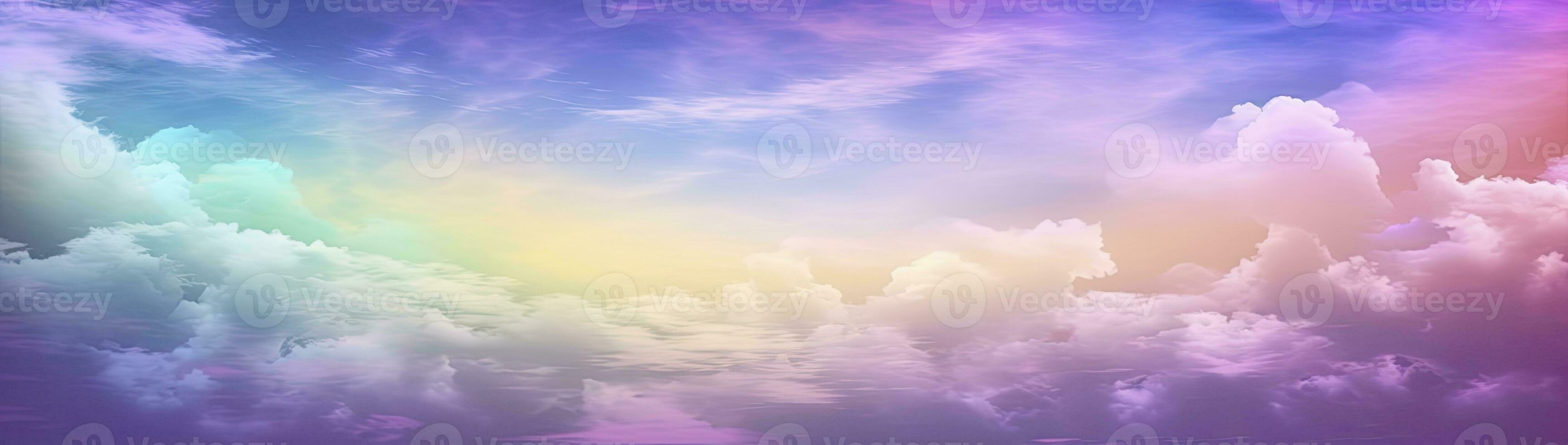 AI generated Rainbow sky with fluffy clouds. Multicolored toned sky. AI Generated. photo