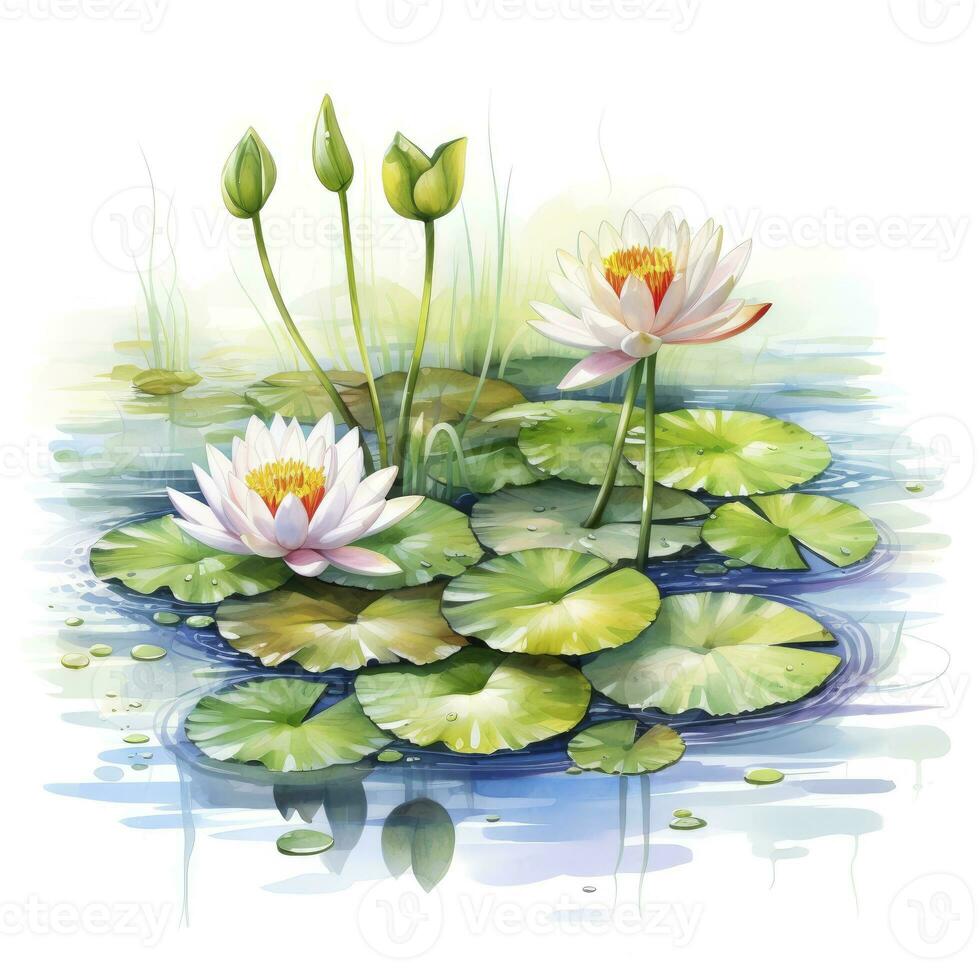 AI generated Water Lily in Pond. Watercolor design. AI Generated photo