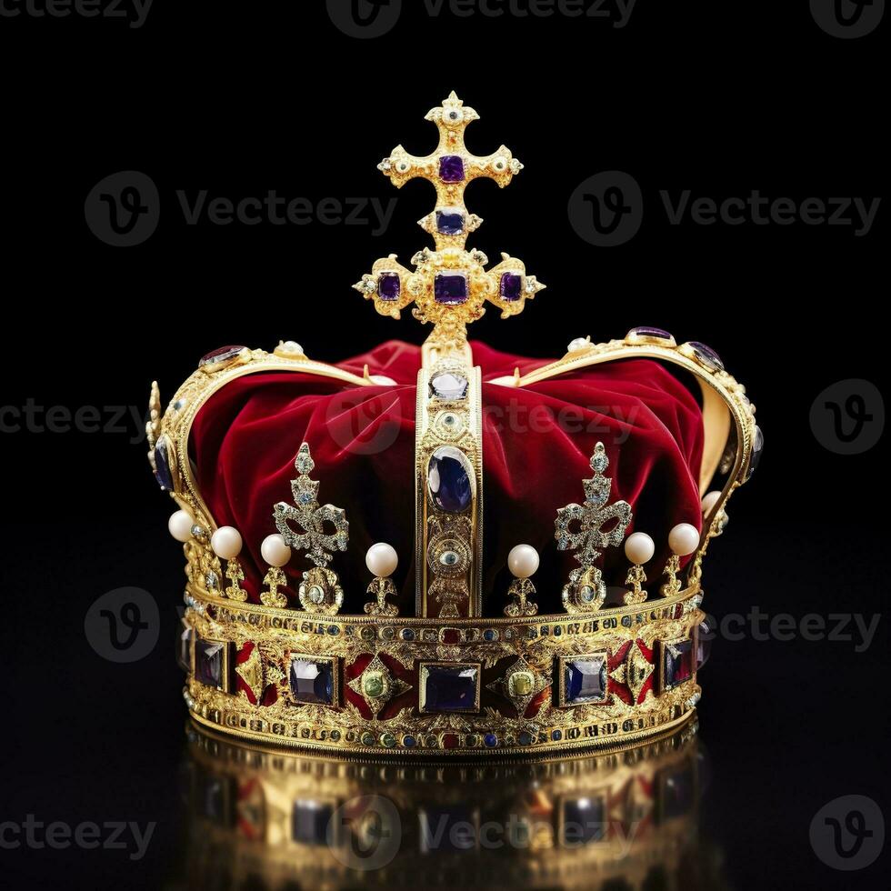 AI generated The Royal Coronation Crown Isolated on a Black Background. Generative AI photo