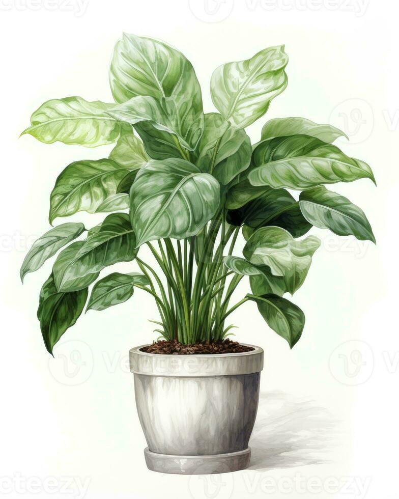 AI generated Watercolor potted houseplant isolated on white background. AI Generated photo