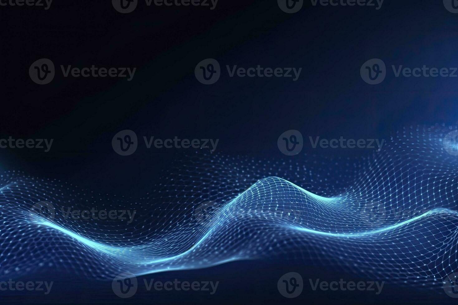 AI generated Dynamic blue particle wave. Abstract sound visualization. Digital structure of the wave flow of luminous particles. AI Generated. photo