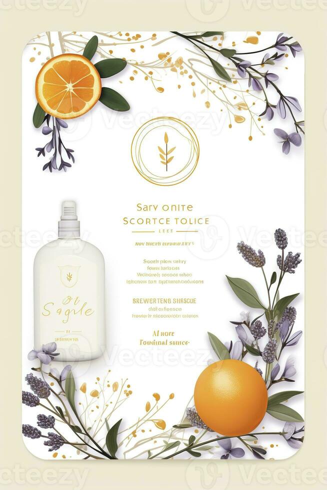 AI generated Beautiful flyer to present a store that sells products, body care, soap, cream, oil. Generative AI photo