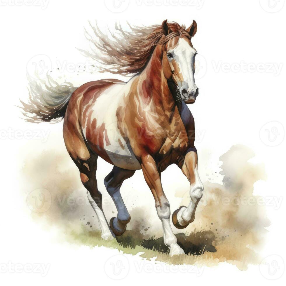 AI generated Horse running in watercolor design. AI Generated photo