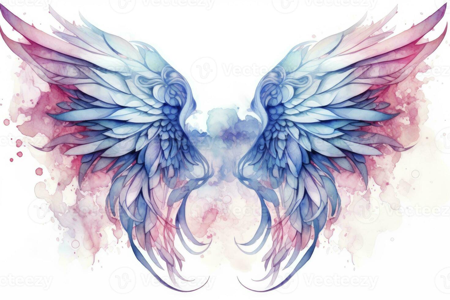 AI generated Beautiful magic watercolor blue pink wings. AI Generated photo