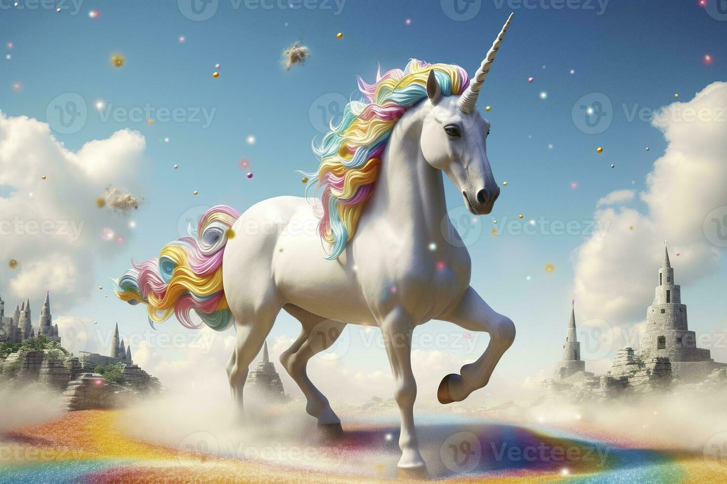 AI generated Beautiful unicorn with light colors. AI Generative photo