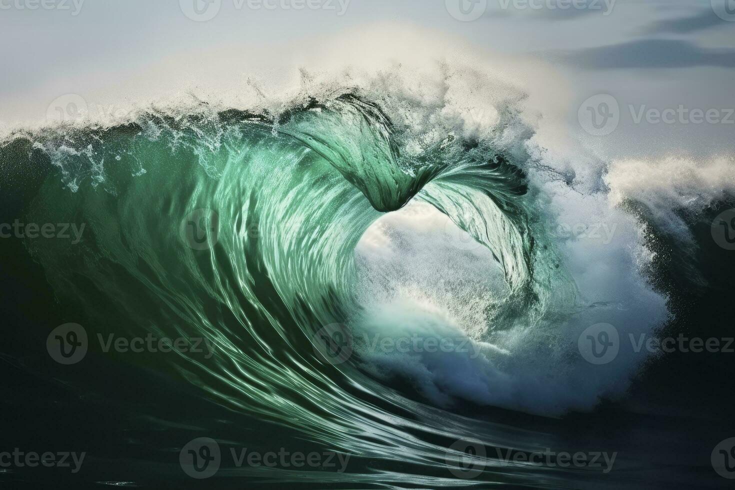 AI generated Extreme close up of thrashing emerald ocean waves. AI Generated photo