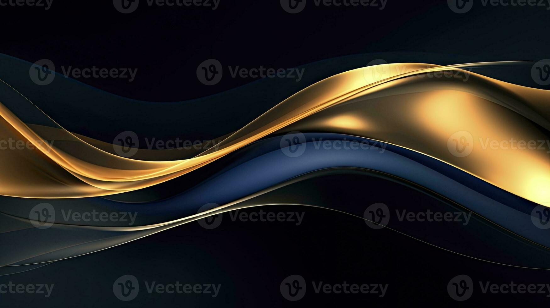 AI generated Gold and navy blue waves abstract. AI Generated. photo