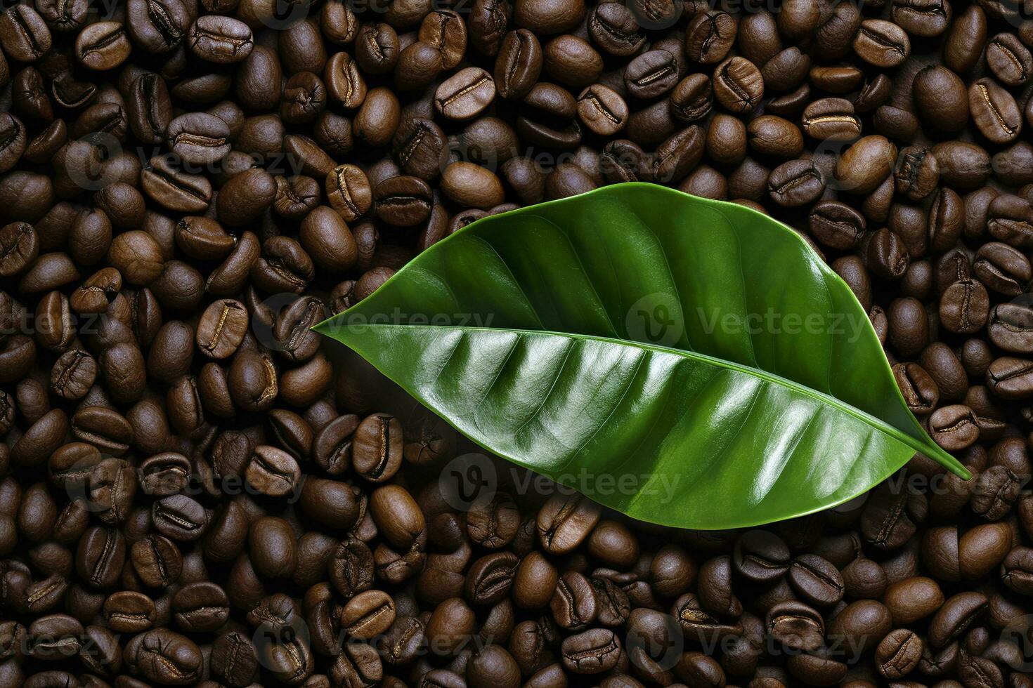 AI generated Green leaves with coffee beans as background. AI Generated photo