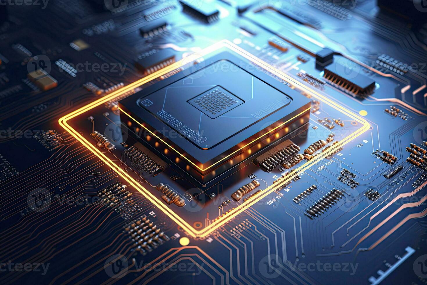 AI generated Futuristic central processor unit. Powerful Quantum CPU motherboard. AI Generated photo