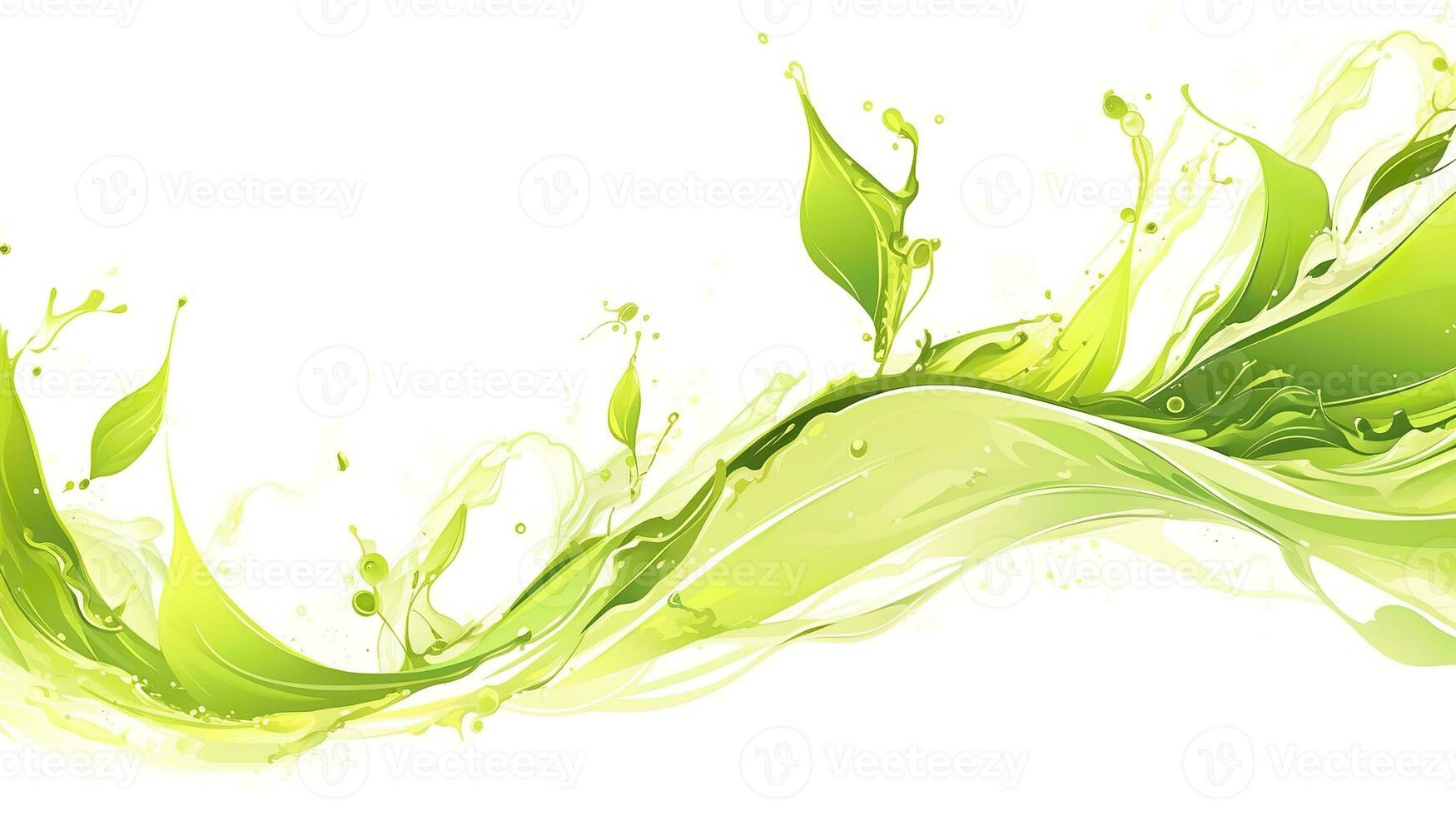 AI generated Green herbal tea wave splash with leaves flow. AI Generated photo