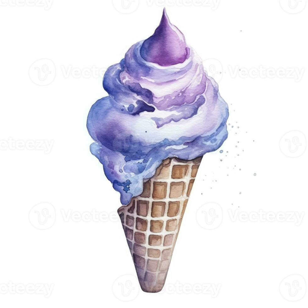 AI generated Watercolor ice cream in a waffle cone. AI Generated photo
