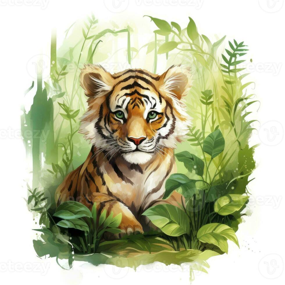 AI generated Watercolor Tiger for kids. AI Generated photo