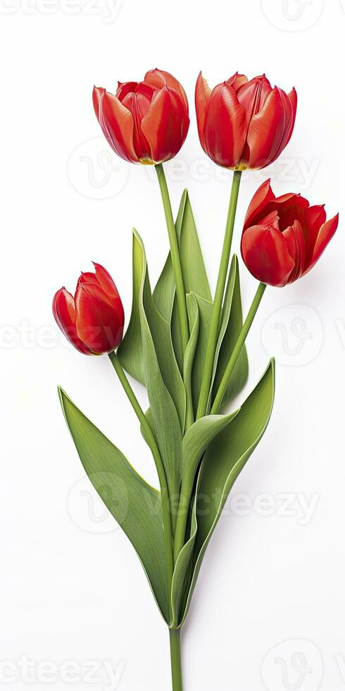 AI generated Red tulips isolated on white background. AI Generated photo