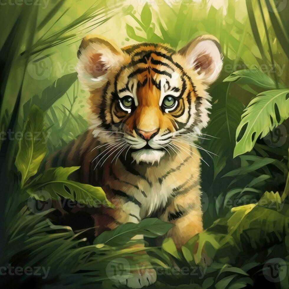 AI generated Watercolor Tiger for kids. AI Generated photo