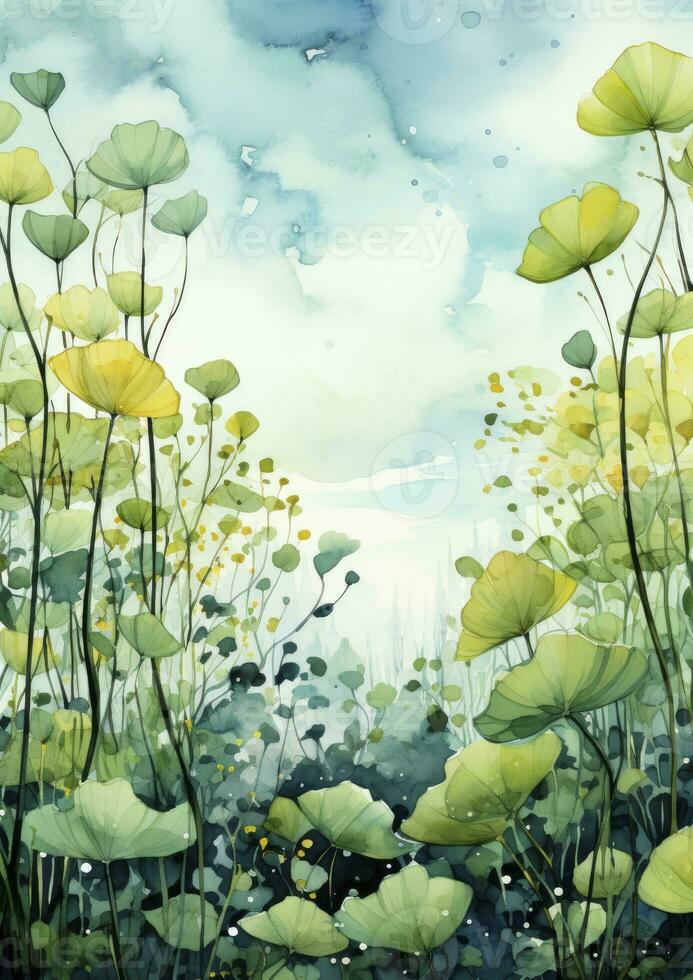 AI generated Floral frame with green leaves on white background. AI Generated photo