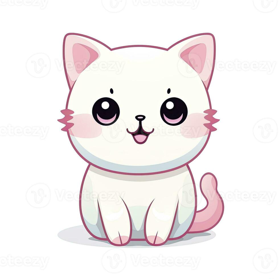 ai generado linda kawaii gato clipart icono blanco antecedentes. ai generado foto