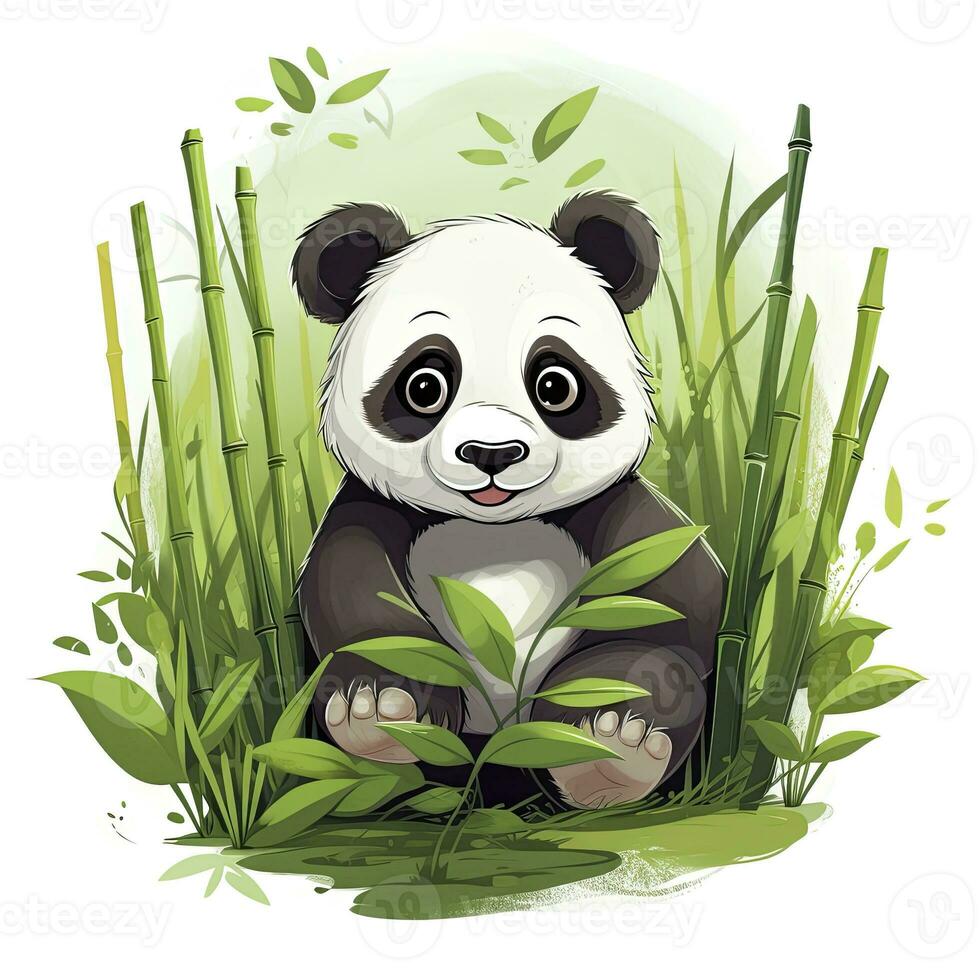 AI generated Cute panda in the middle of a bamboo forest. T-shirt design. AI Generated photo