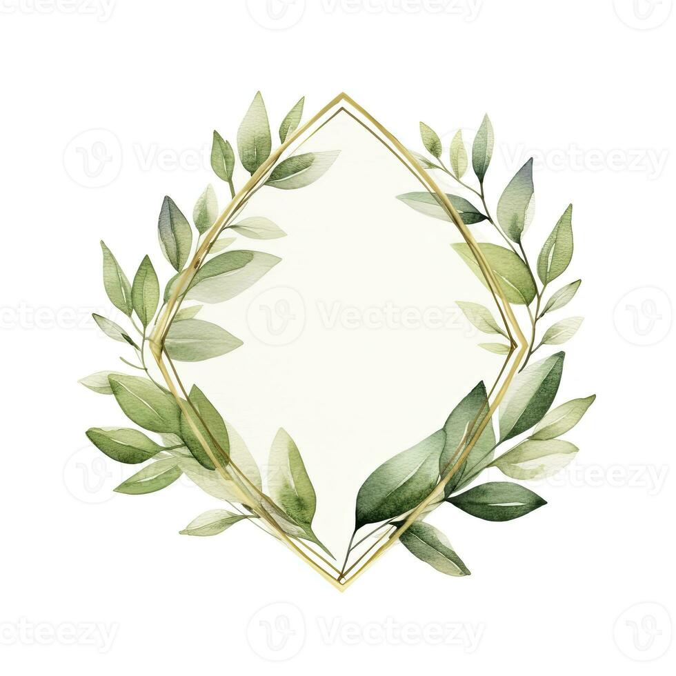 AI generated Watercolor geometry shape wreath with green leaf. AI Generated photo