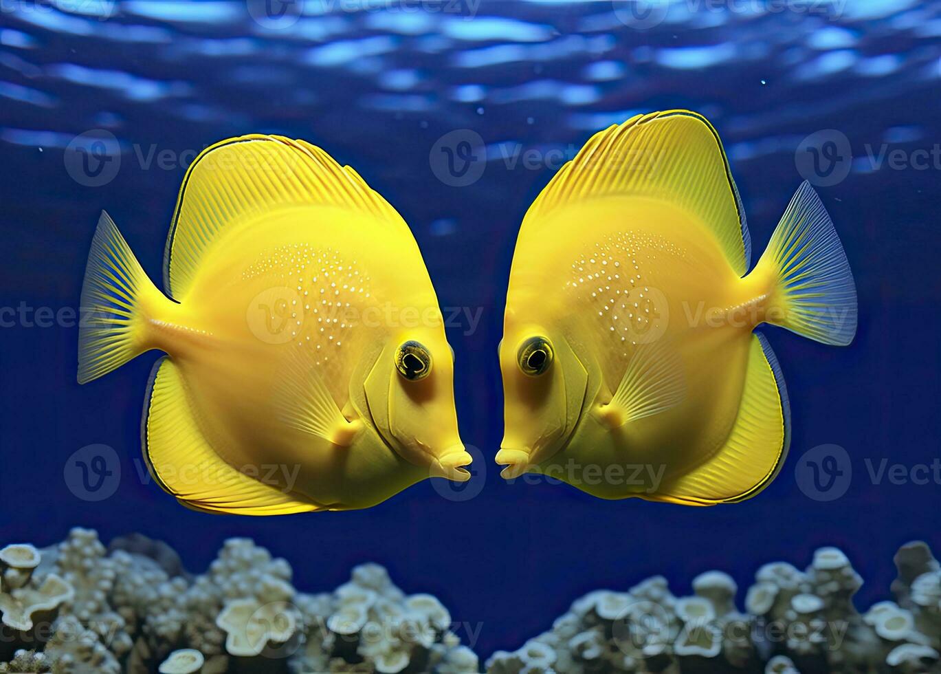 AI generated Two yellow tangs, face to face.  AI Generated. photo