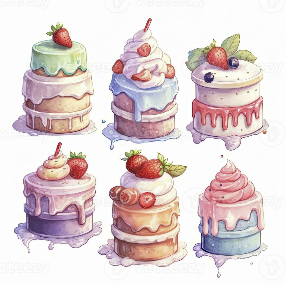 AI generated Set of Cake piece illustration on white background. AI Generated photo