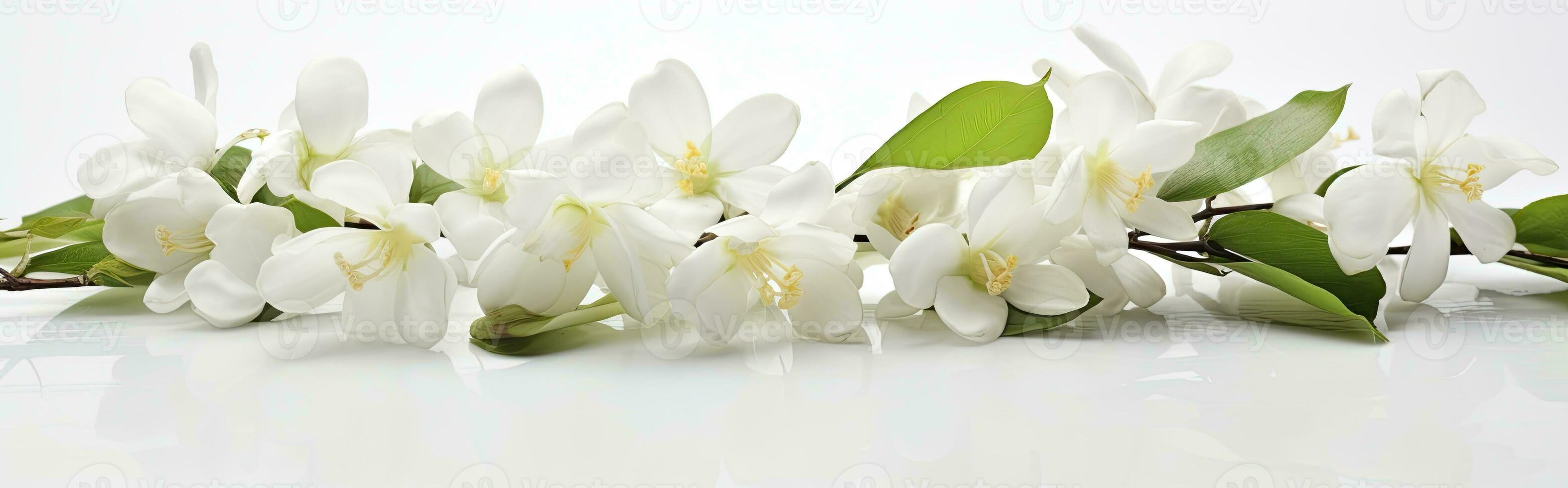 AI generated Jasmine flowers on white surface. AI Generated photo