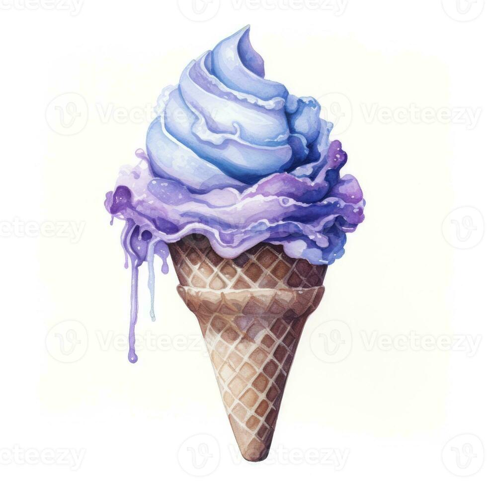 AI generated Watercolor ice cream in a waffle cone. AI Generated photo