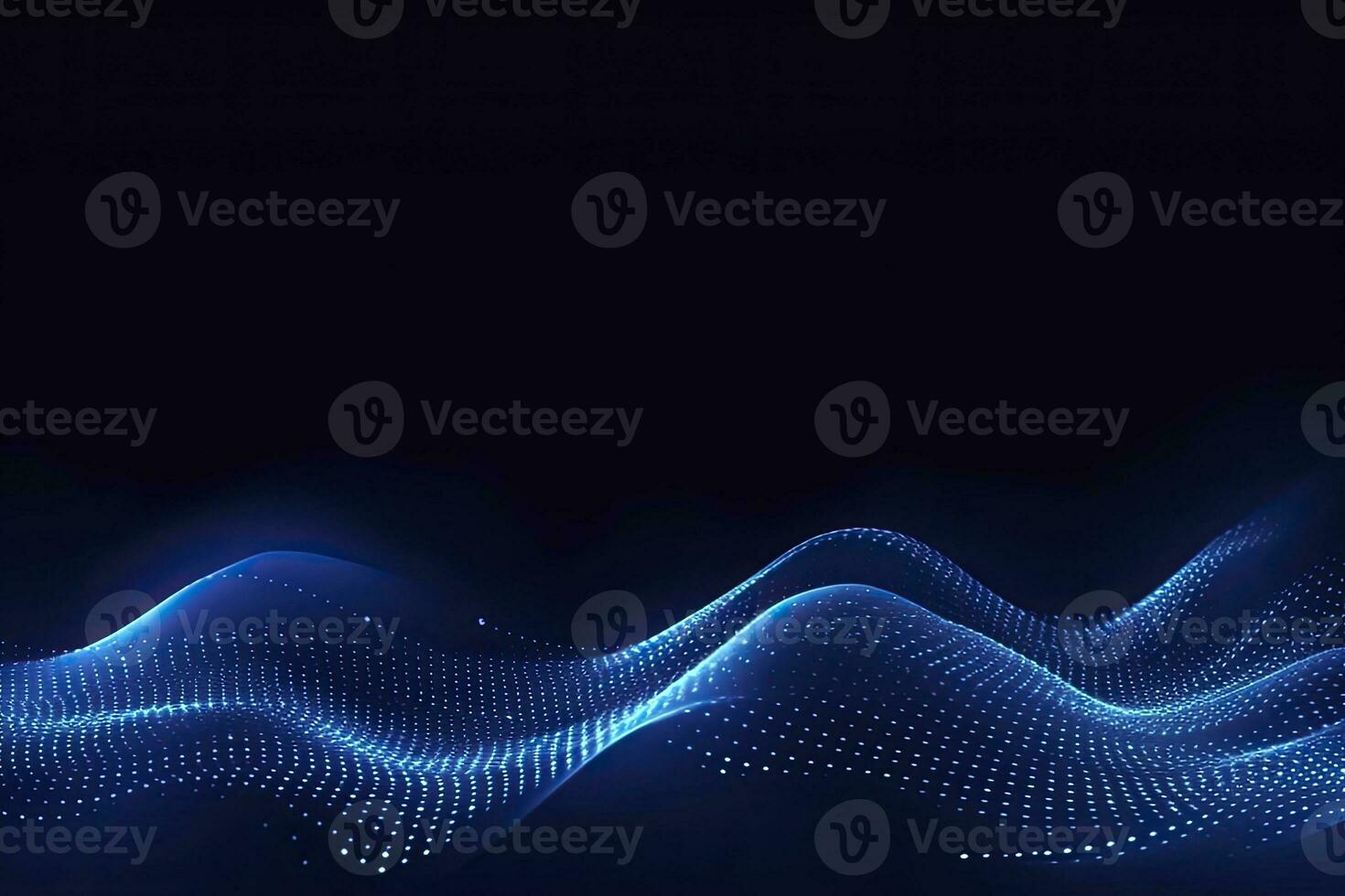 AI generated Dynamic blue particle wave. Abstract sound visualization. Digital structure of the wave flow of luminous particles. AI Generated. photo