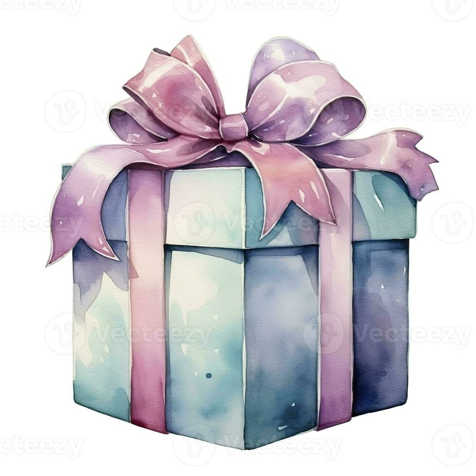 AI generated Watercolor birthday present with bow isolated on white background.  AI Generated photo