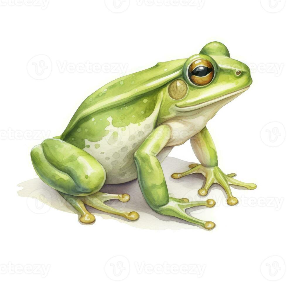 AI generated Watercolor green frog on white background.  AI Generated photo