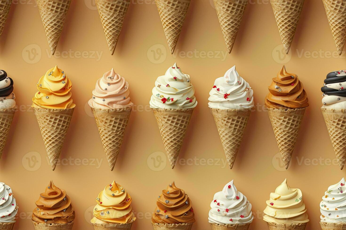 AI generated Incorporate a variety of waffle cones with different ice cream flavors. AI Generated photo