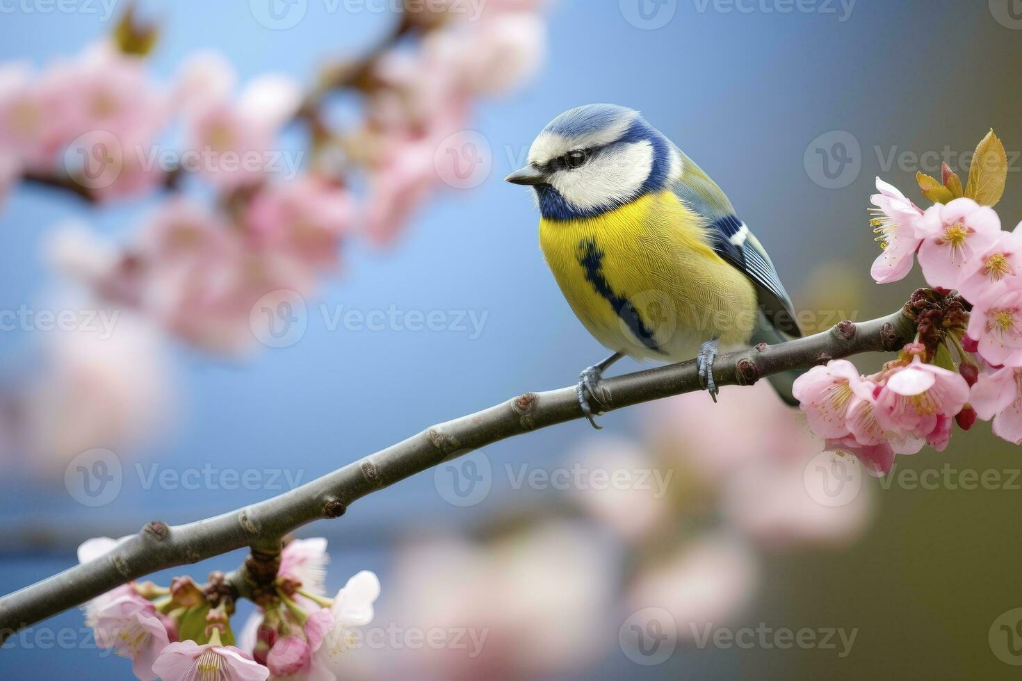 AI generated A Bluetit bird resting on the branch of a tree. AI Generated. photo
