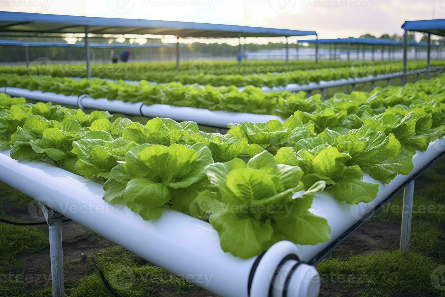 AI generated Hydroponic lettuce growing. AI Generated photo