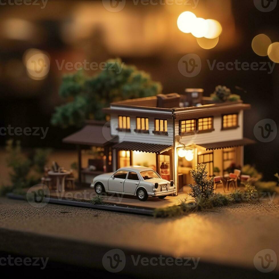 AI generated A charming and cozy coffee shop Set beside a busy highway with Warm and golden sunset light, and a Picturesque sunset view with vibrant colors. AI Generative photo