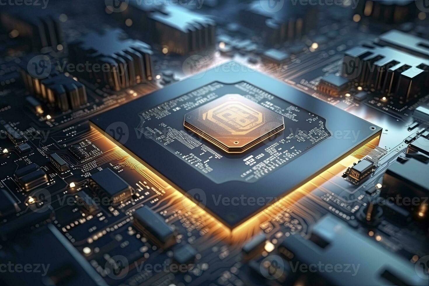 AI generated Futuristic central processor unit. Powerful Quantum CPU motherboard. AI Generated photo