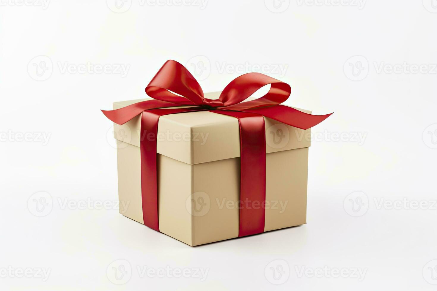 AI generated Gift box with red ribbon isolated on white background. AI Generated photo