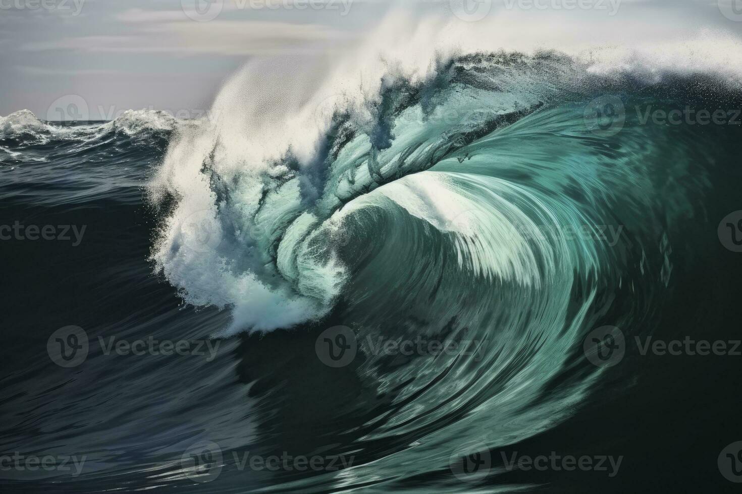 AI generated Extreme close up of thrashing emerald ocean waves. AI Generated photo