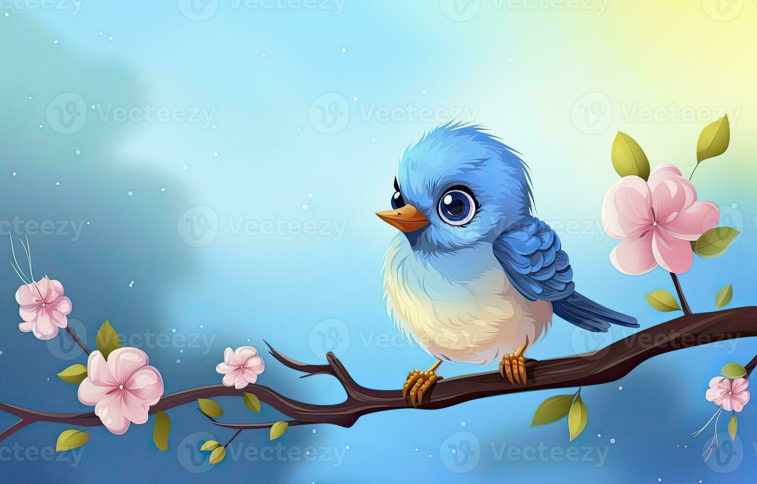 AI generated Cute little bird with a  nature background.  AI Generated. photo